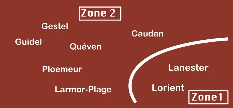 Carte des zones d'intervention — Lorient et alentours
